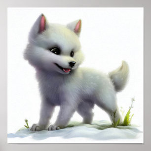 Poster Peinture en aquarelle 3D d'un loup arctique