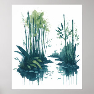 Poster peinture en bambou aquarelle
