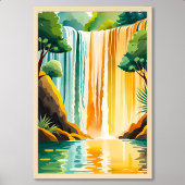 Poster Peinture en cascade dorée aux environs rocheux