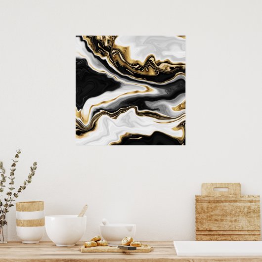 Poster Peinture en marbre doré moderne esthétique (Cuisine)