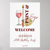 Poster Peinture et vin de gorgée et signe d'accueil à thè (Devant)