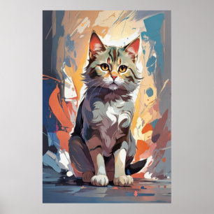 Poster Peinture Expressionniste de Chat à l'Aquarelle Abs