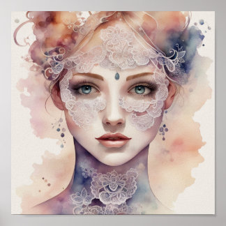 Poster Peinture faciale féminine aquarelle