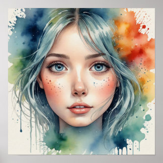 Poster Peinture faciale féminine aquarelle