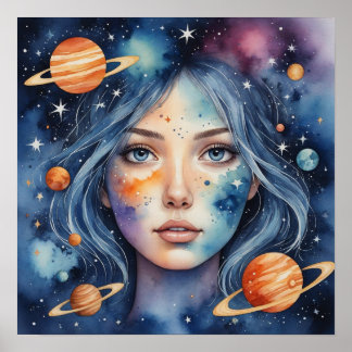 Poster Peinture faciale féminine aquarelle