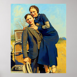 Poster Peinture fausse de Bonnie Parker Clyde Barrow 1933