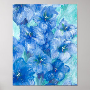 Poster Peinture Fleur sauvage Gentienne Bleue