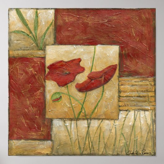 Poster Peinture florale avec traits de pinceau visibles (Devant)