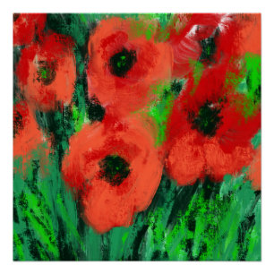 Poster Peinture florale de coquelicots rouges abstraits