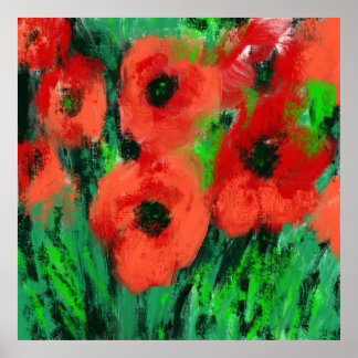 Poster Peinture florale de coquelicots rouges abstraits