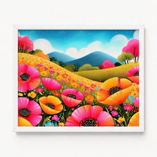 Poster Peinture florale de pavots de Californie orange ro