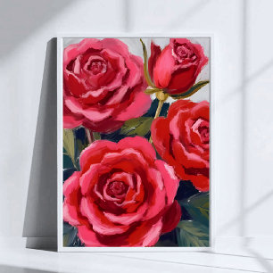 Poster Peinture florale de roses rouges