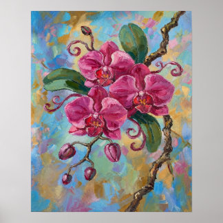 Poster Peinture florale d'orchidée rose
