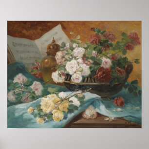 Poster Peinture florale élégante de roses de style vintag