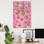 Poster Peinture florale rose Hollyhock Malve Malva (Bureau à domicile)