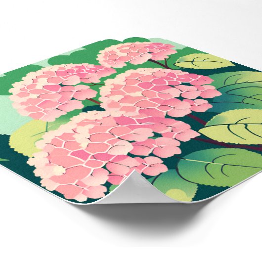 Poster Peinture florale rose Hydrangea (Coin)
