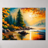 Poster peinture fluviale pinède rocheuse automne après-mi (Devant)