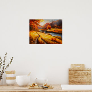 Poster Peinture forestière d'automne - Paysage d'automne