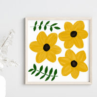 Peinture graphique de fleurs modernes jaunes gras