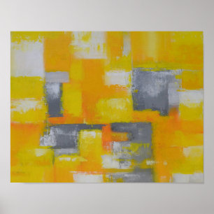 Poster peinture gris jaune blanc abstrait