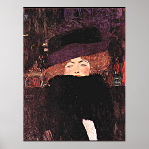 Poster Peinture Gustav Klimt, Dame avec Casquette à fourr