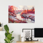 Poster Peinture hydrographique de la rivière rurale (Bureau à domicile)