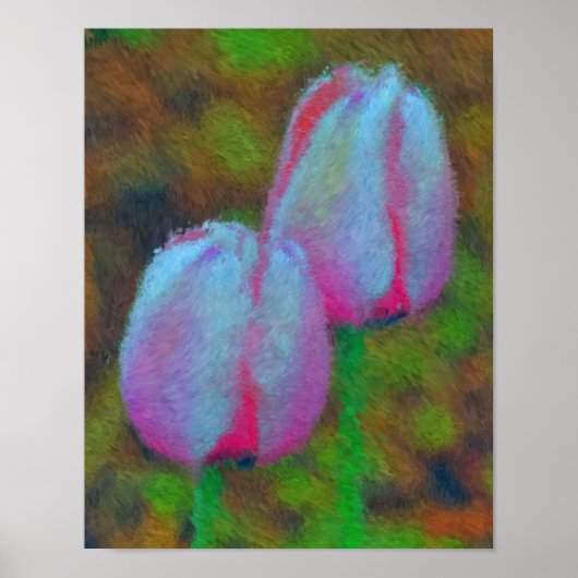 Poster Peinture impressionniste de Tulipe rose (Devant)
