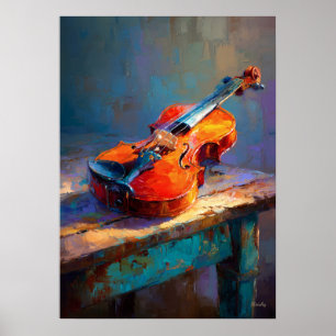 Poster Peinture impressionniste violon art musical classi