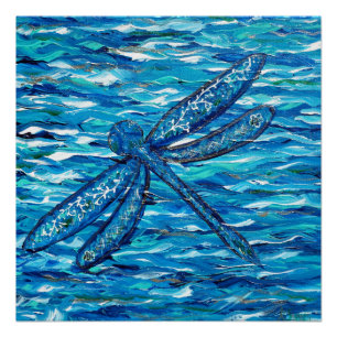 Poster Peinture Libellule Bleue
