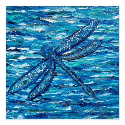 Poster Peinture Libellule Bleue (Devant)