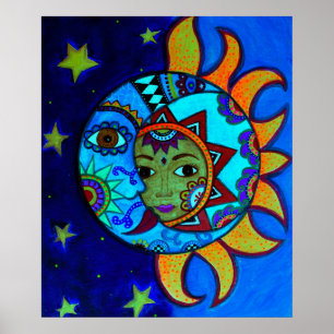 POSTER PEINTURE LUNATIQUE DE COUPLES DU SOLEIL ET DE LUNE