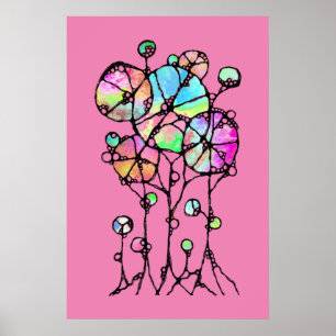 Poster Peinture manuelle - Groupe d'arbres abstraits 3