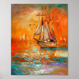 Poster Peinture marine impressionniste d'orange texturé