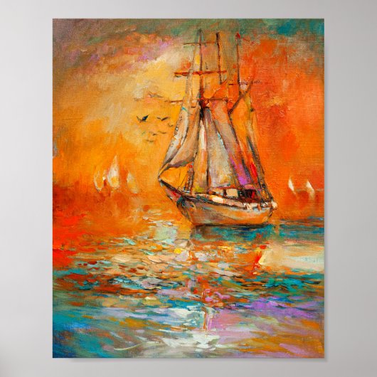 Poster Peinture marine impressionniste d'orange texturé (Devant)