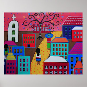 POSTER PEINTURE MEXICAINE DE LA VILLE PRISARTS DU PUEBLO