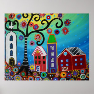 POSTER PEINTURE MEXICAINE DE VILLE