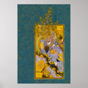 Poster Peinture miniature persane verte et or islamique