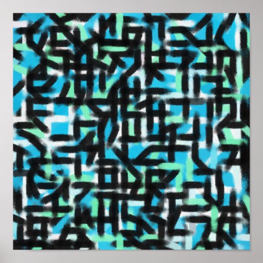 Poster peinture moderne d'art abstrait noir et bleu (Devant)