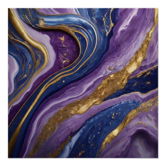 Poster Peinture murale Abstraite de luxe | Violet, bleu e (Devant)