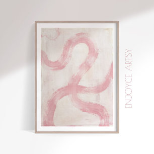 Poster Peinture murale abstraite rose verdoyante minimale