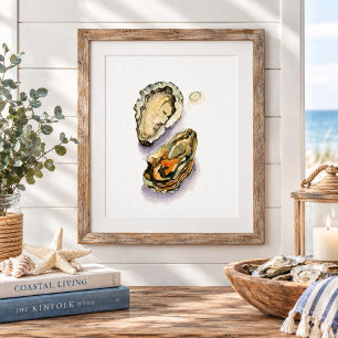 Poster Peinture murale aquarelle rustique de coquilles d'