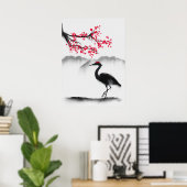 Poster Peinture murale avec Sakura et Héron (Bureau à domicile)