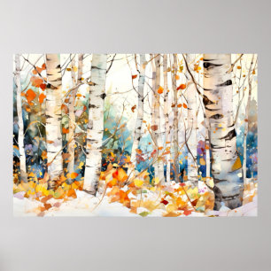 Poster Peinture Murale de Nature de Bouleaux