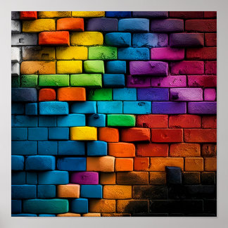 Poster Peinture murale en briques multicolores