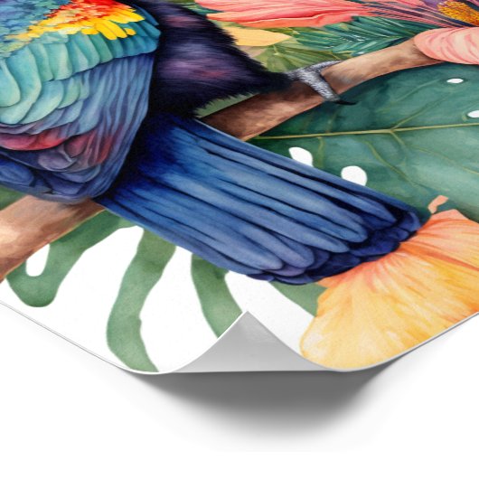 Poster Peinture murale toucan avec imprimés de fleurs tro (Coin)