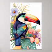 Poster Peinture murale toucan avec imprimés de fleurs tro (Devant)