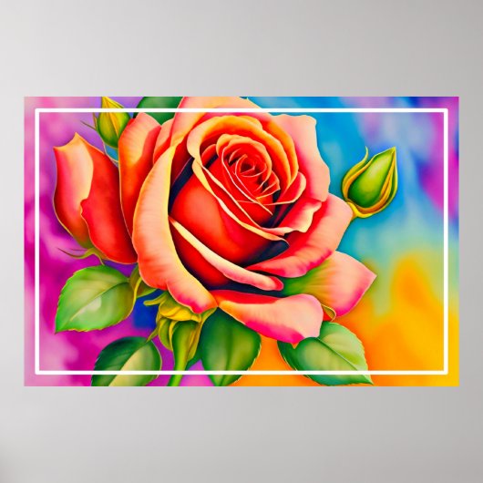 Poster Peinture numérique à Rose coloré (Devant)