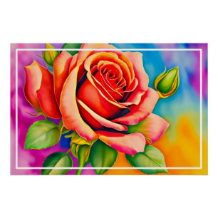 Poster Peinture numérique à Rose coloré-47566