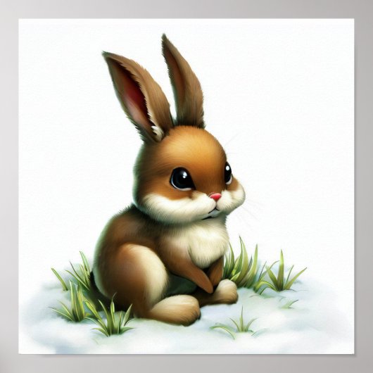 Poster Peinture numérique d'un lièvre de raquette mignonn (Devant)