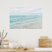 Poster Peinture Ocean Waves Aqua Aquarelle bleu clair (Cuisine)